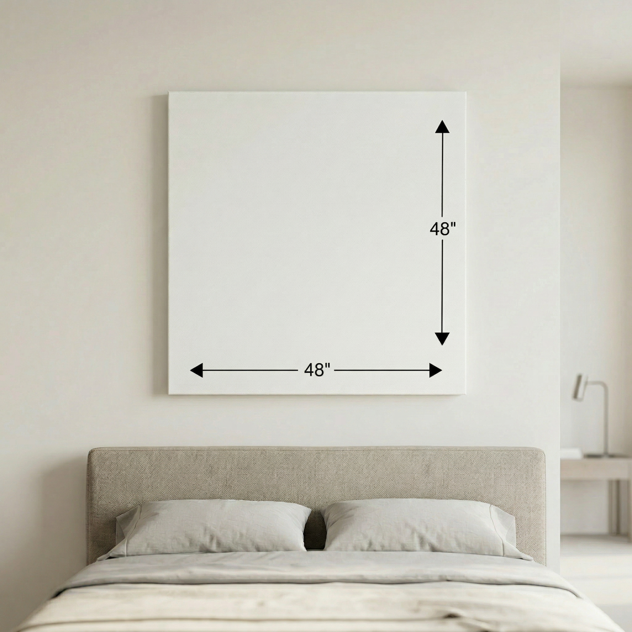 White wall with a measurement chart above a bed