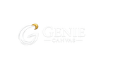 The Genie Canvas logo is displayed on a solid white background. The logo features a stylized dark blue 'G' with a golden-yellow paintbrush tip, followed by the words 'GENIE CANVAS' in dark blue text.